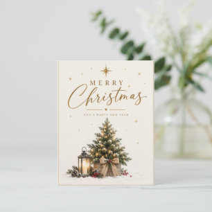 Elegant Merry Christmas Tree & Lantern Holiday Card