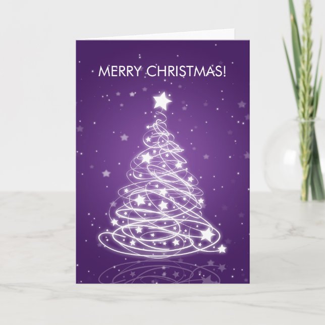 Elegant Merry Christmas Tree MOD Purple Holiday Card (Front)