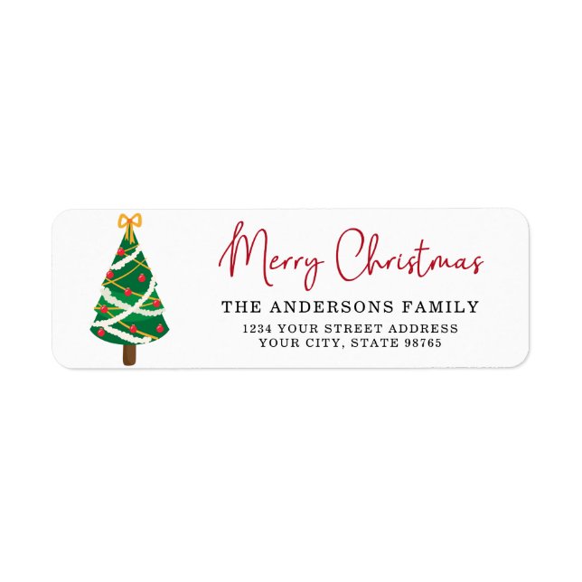 Elegant Merry Christmas Tree Return Address Label (Front)