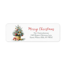 Elegant Merry Christmas Tree Return Address Labels