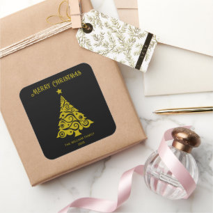 Elegant Merry Christmas Tree Stickers Black