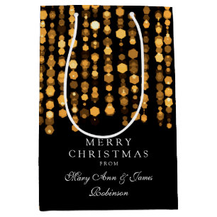Elegant Merry Christmas Twinkling Lights Gold Medium Gift Bag
