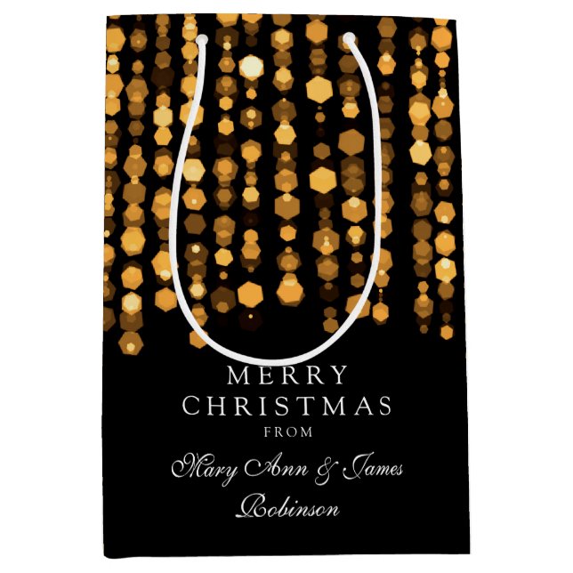 Elegant Merry Christmas Twinkling Lights Gold Medium Gift Bag (Front)