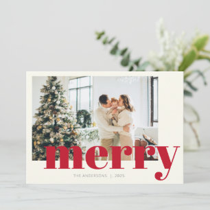 Elegant Merry Christmas Typography Modern Photo Holiday Card