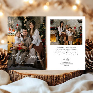 Elegant Merry Christmas White Script Photo Overlay Holiday Card