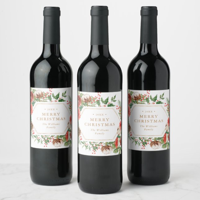 Elegant Merry Christmas Wine Label (Bottles)