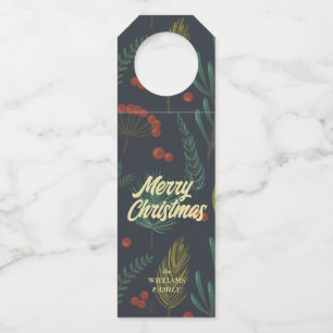 Elegant Merry Christmas Winter Botanical Bottle Tag