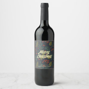 Elegant Merry Christmas Winter Botanical Wine Label