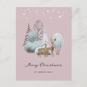 Elegant Merry Christmas Winter Scene Buck Doe Holiday Postcard