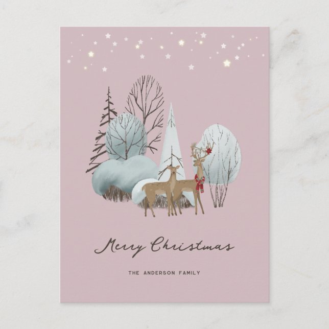 Elegant Merry Christmas Winter Scene Buck Doe Holiday Postcard (Front)