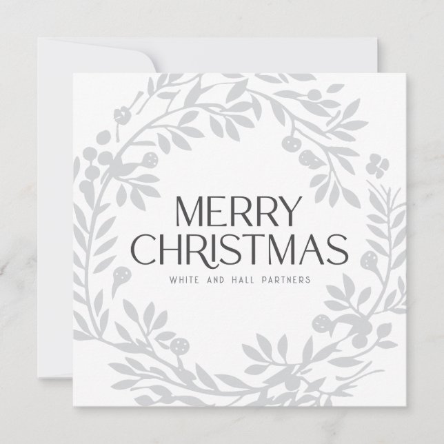 Elegant Merry Christmas Wreath Business Name Holiday Card (Front)