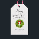 Elegant Merry Christmas Wreath  Gift Tags<br><div class="desc">Elegant Christmas gift tag featuring watercolor illustration of a holiday wreath with a red bow. The script font says "Merry Christmas."</div>