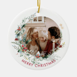 Elegant Merry Christmas wreath photo Ceramic Ornam Tree Decoration
