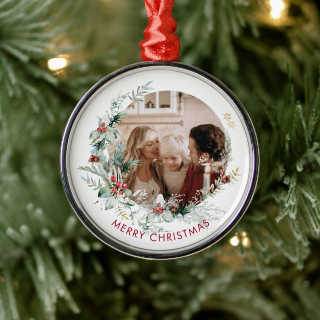 Elegant Merry Christmas wreath photo Metal Ornamen Metal Tree Decoration (Tree)