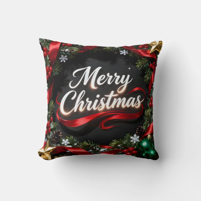 Elegant Merry Christmas Wreath Pillow (Front)