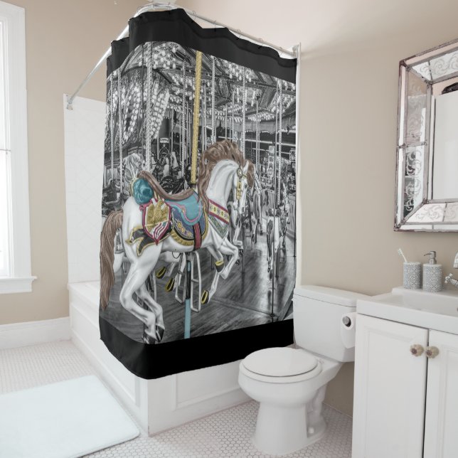 Elegant Merry Go Round Carousel Vintage Shower Curtain (In Situ)