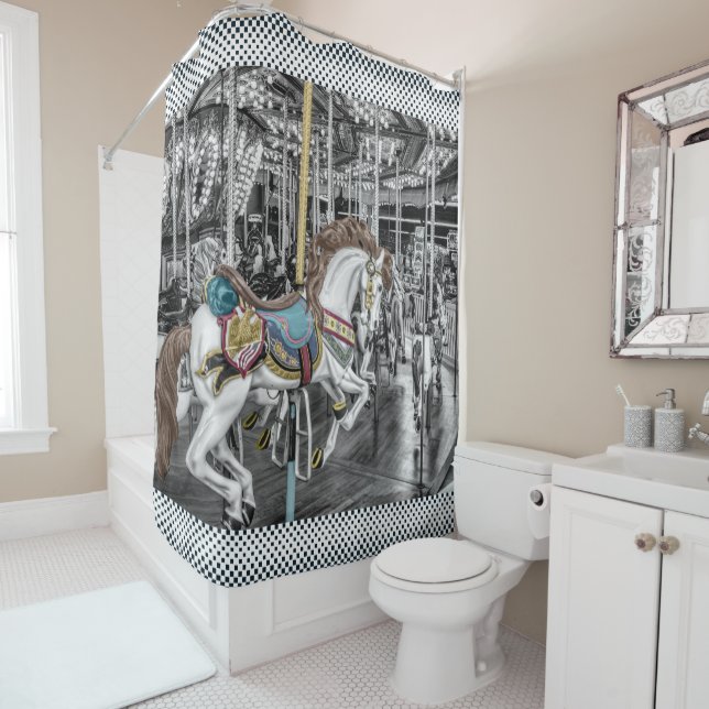 Elegant Merry Go Round Carousel Vintage Shower Curtain (In Situ)