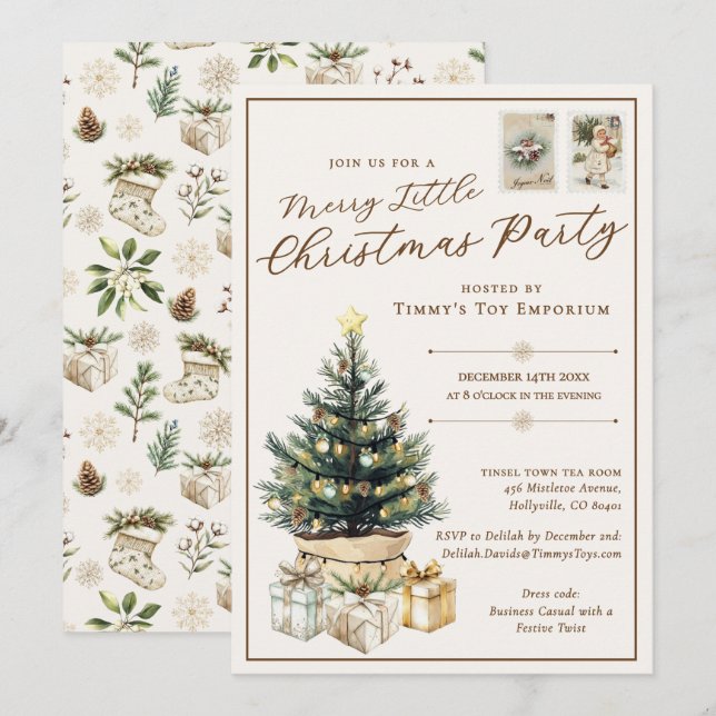 Elegant Merry Little Corporate Christmas Party Invitation (Front/Back)