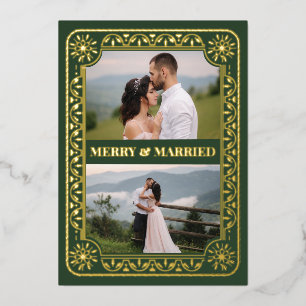 Elegant Merry & Married 2 Photo Custom Gold Foil Holiday Card