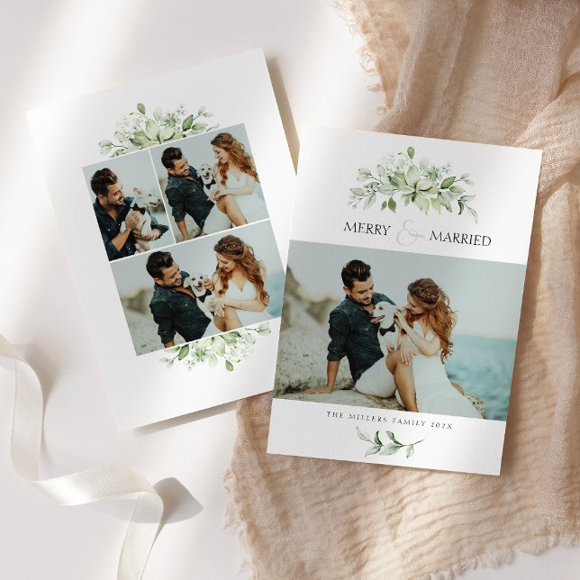 Elegant Merry & Married 4 Photo Holiday Card (Creator Uploaded)