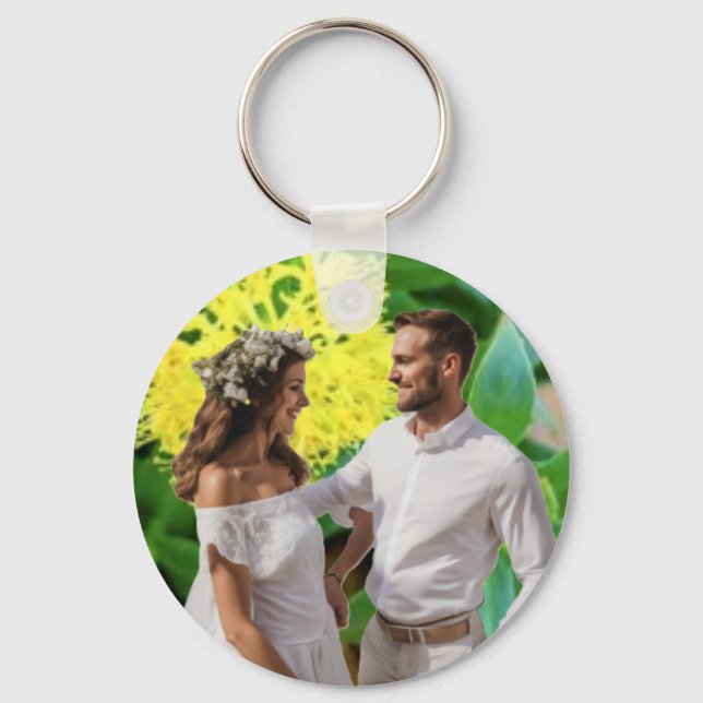 Elegant “Merry & Married” Christmas Ornament Key Ring (Back)