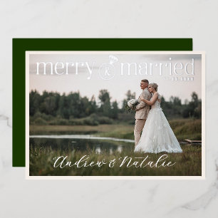 Elegant Merry & Married Photo Foil Holiday Card
