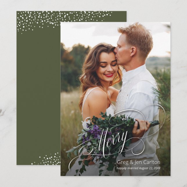 Elegant Merry Script Christmas Photo Holiday Card (Front/Back)