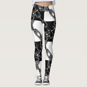 Elegant Metal Chain In Black And White Leggings