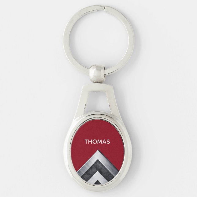 Elegant Metal Pattern Monogrammed Key Ring (Front)