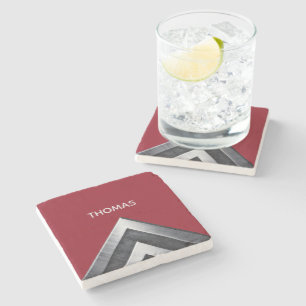 Elegant Metal Pattern Monogrammed Stone Coaster