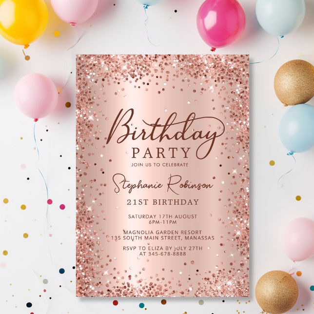 Elegant Metal Rose Gold Glitter 21st Birthday  Invitation (Creator Uploaded)