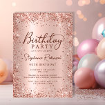 Elegant Metal Rose Gold Glitter 60th Birthday  Invitation<br><div class="desc">Modern elegant rose gold metallic and glitter 60th birthday party invitations. This adult girly card design features stylish handwritten calligraphy script,  blush pink or rose gold faux brushed metallic background with loose glam glitter frame around. Easy to personalise,  perfect for any age.</div>
