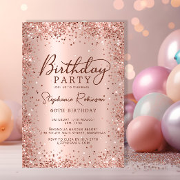 Elegant Metal Rose Gold Glitter 60th Birthday  Invitation