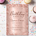 Elegant Metal Rose Gold Glitter 80th Birthday  Invitation<br><div class="desc">Modern elegant rose gold metallic and glitter 80th birthday party invitations. This adult girly card design features stylish handwritten calligraphy script,  blush pink or rose gold faux brushed metallic background with loose glam glitter frame around. Easy to personalise,  perfect for any age.</div>