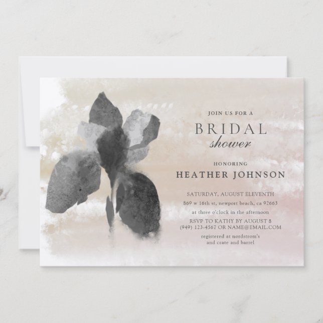 Elegant Metalic Silver Iris Floral Bridal Shower Invitation (Front)