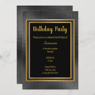 ELEGANT METALLIC BLACK & GOLD EMBOSSED BIRTHDAY 2 INVITATION