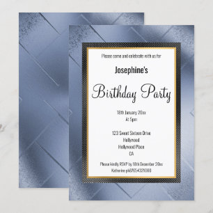 ELEGANT METALLIC BLUE GOLD PATTERN BIRTHDAY INVITATION