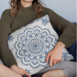 Elegant Metallic Blue Mandala Decorative Cushion