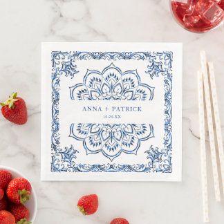 Elegant Metallic Blue Mandala Personalised Napkin