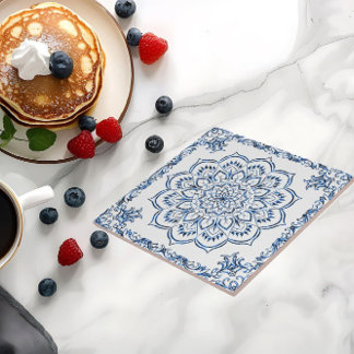 Elegant Metallic Blue Mandala Tile