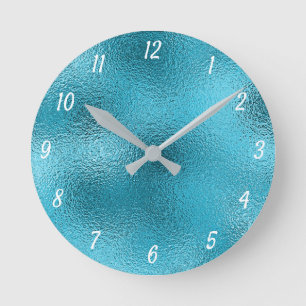 Elegant Metallic Blue Silver Decorative Round Clock
