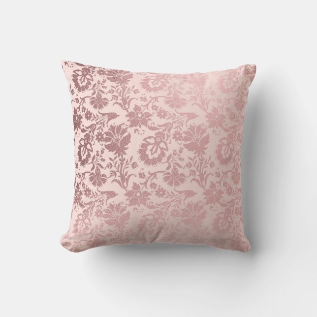 Elegant Metallic Blush Pink Decorative Floral Cushion (Front)