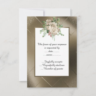 ELEGANT METALLIC BRONZE CREAM FLORAL CUSTOM RSVP CARD