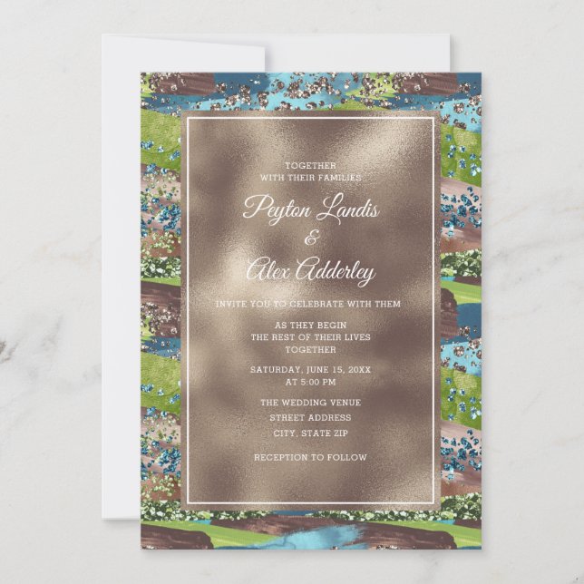 Elegant Metallic Copper Green Teal Wedding Invitat Invitation (Front)
