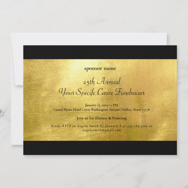 Elegant Metallic Gold & Black Fundraiser Invitation (Front)