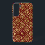 Elegant Metallic Gold Damasks Pattern On Dark Red Samsung Galaxy Case<br><div class="desc">Metallic gold texture print,  vintage floral damasks with a custom dark red background. Customisable monogram.</div>