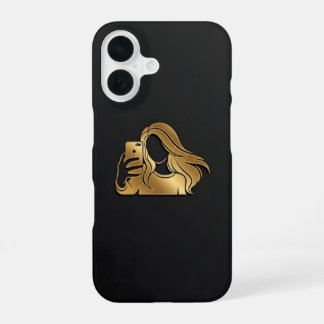 Elegant Metallic Gold Silhouette Selfie Girl iPhone 16 Case