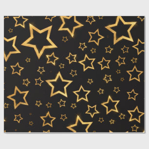 Elegant Metallic Gold Stars on Black Wrapping Pape Paper
