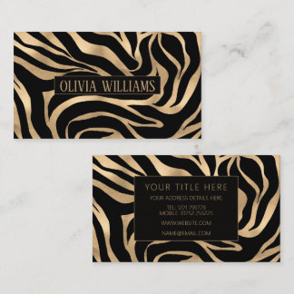 Elegant Metallic Gold Zebra Black Animal Print Business Card