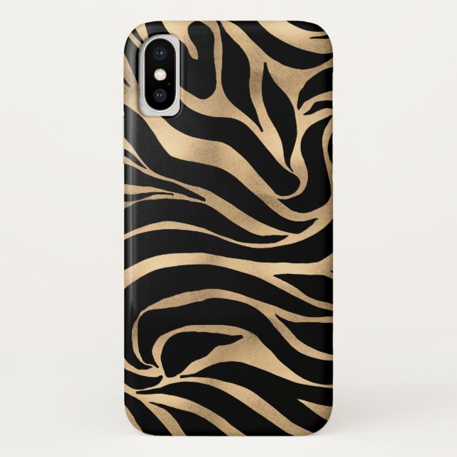 Elegant Metallic Gold Zebra Black Animal Print Case-Mate iPhone Case (Back)